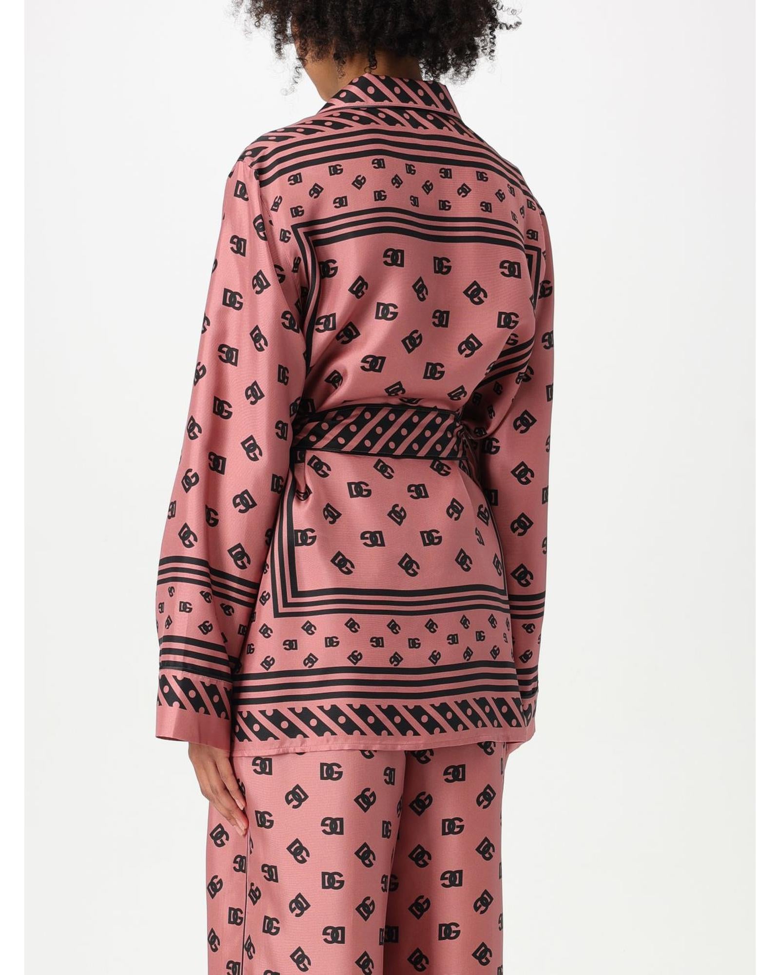 Dolce & Gabbana Silk Pajama Set with Logo Print Women Pink Shirts & Tops