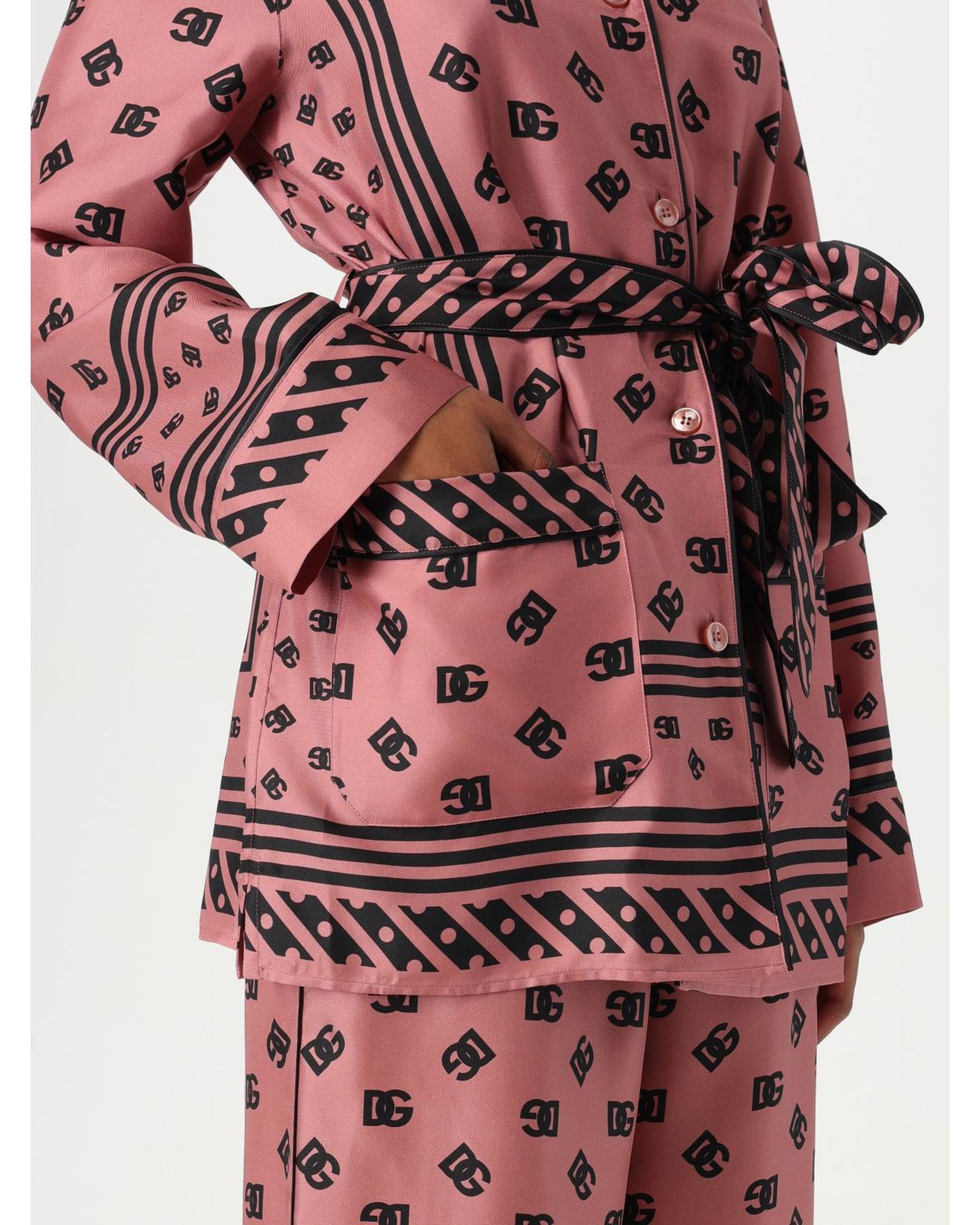 Dolce & Gabbana Silk Pajama Set with Logo Print Women Pink Shirts & Tops
