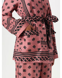 Dolce & Gabbana Silk Pajama Set with Logo Print Women Pink Shirts & Tops