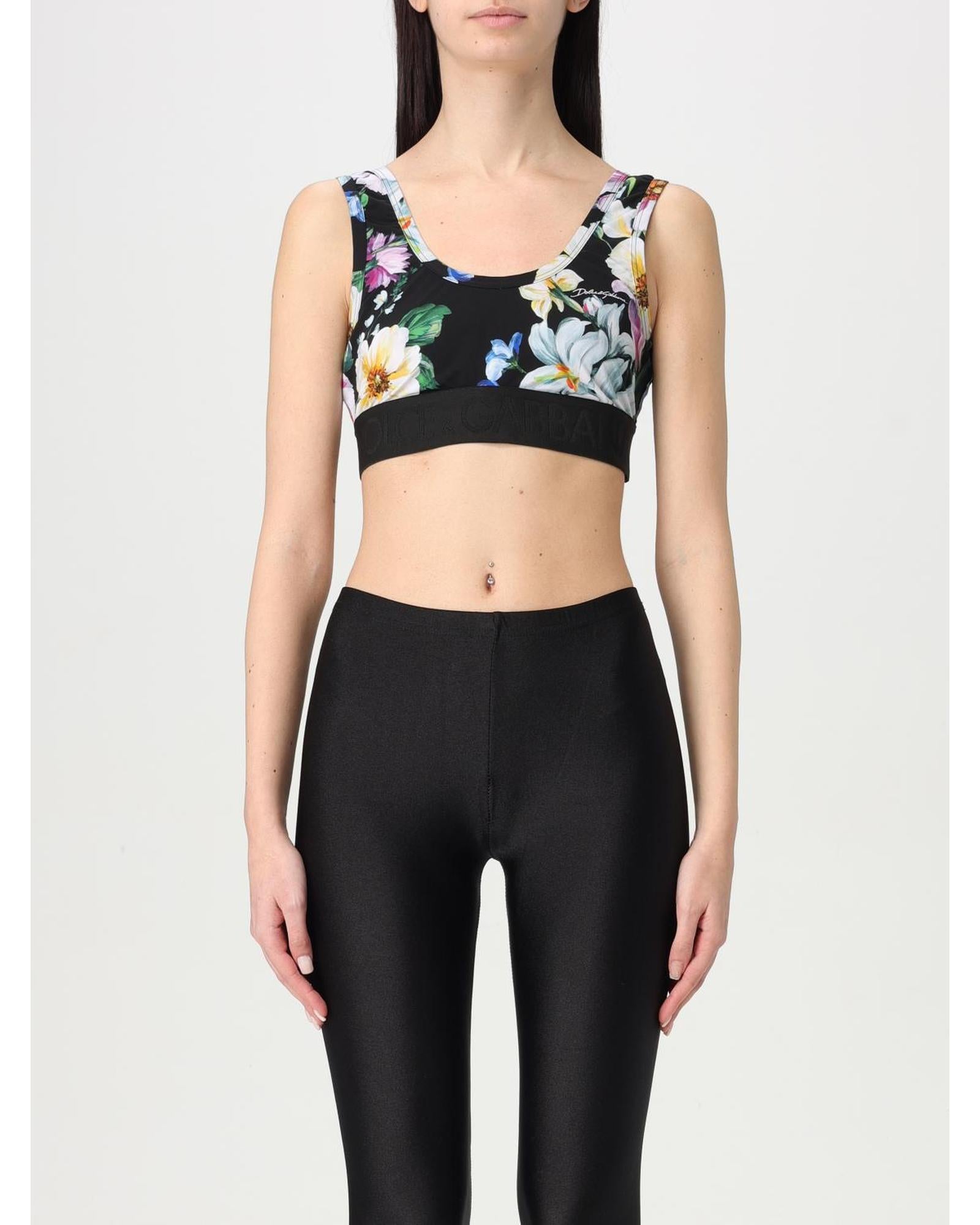 Dolce & Gabbana Floral Print Sports Bra Women Black Tops 10 Black