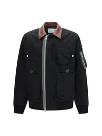 Sacai Men Cotton Bomber Jacket With Leather Details