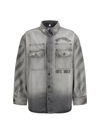 Off-White Men Diag Military Overshirt In Denim