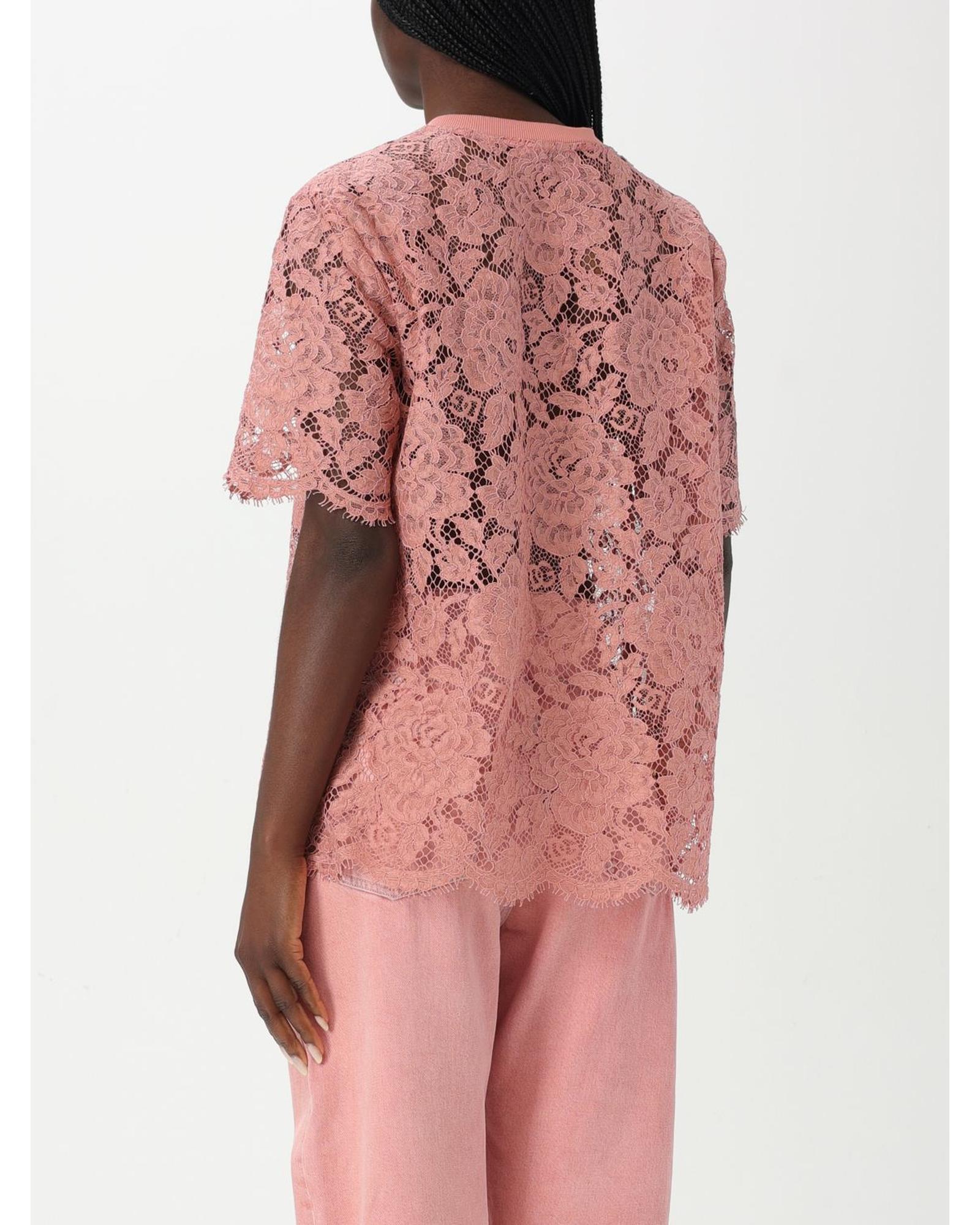 Dolce & Gabbana Lace Top Short Sleeves Round Neck Women Pink