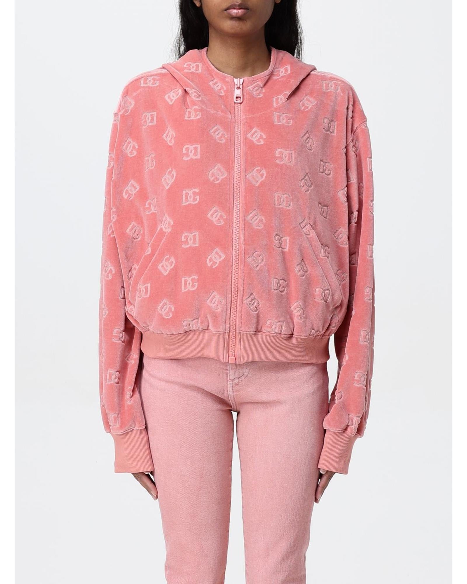 Dolce & Gabbana Dolce Gabbana Logo Velour Hoodie Women Pink Sweatshirts & Hoodies 10 Pink