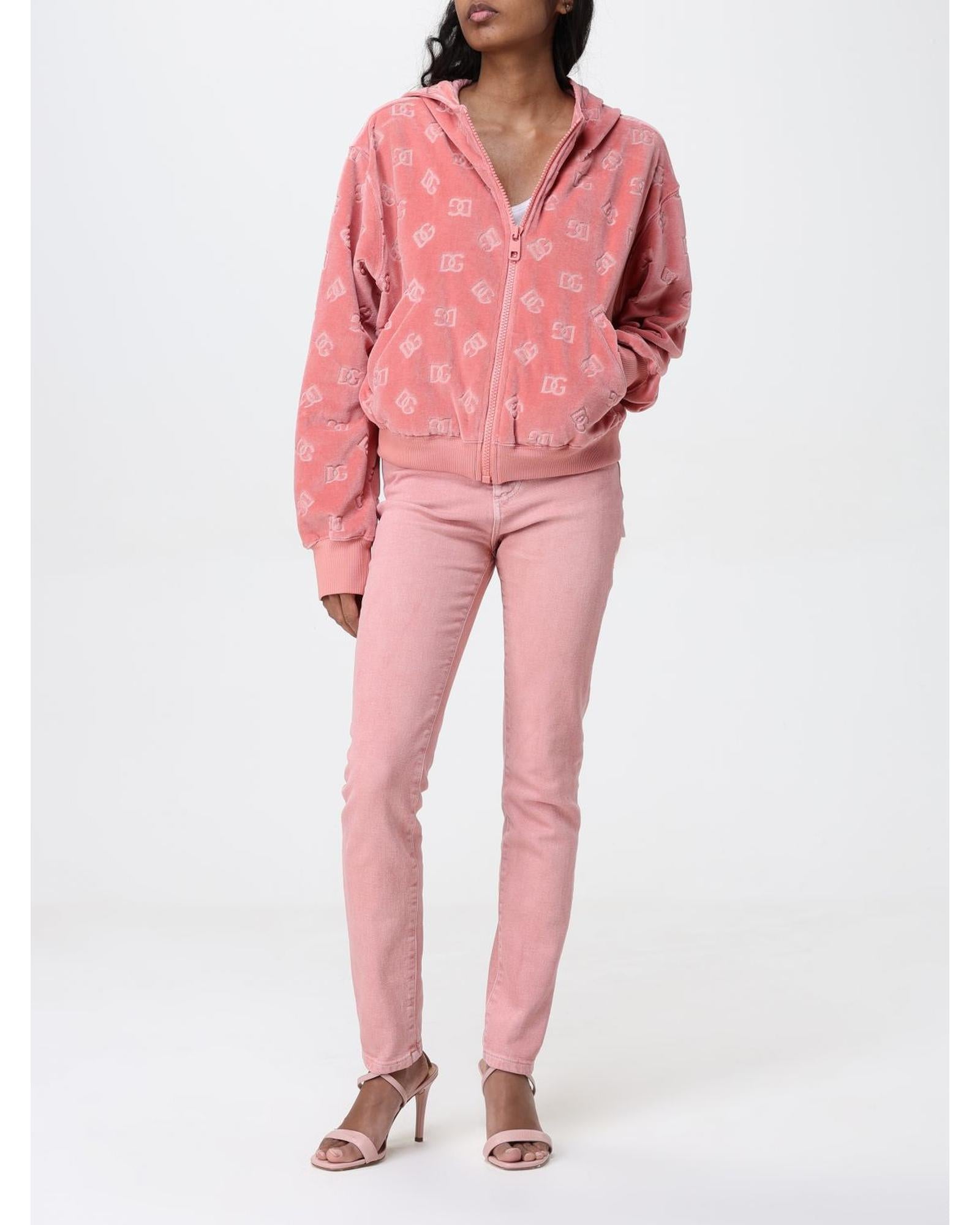 Dolce & Gabbana Dolce Gabbana Logo Velour Hoodie Women Pink Sweatshirts & Hoodies