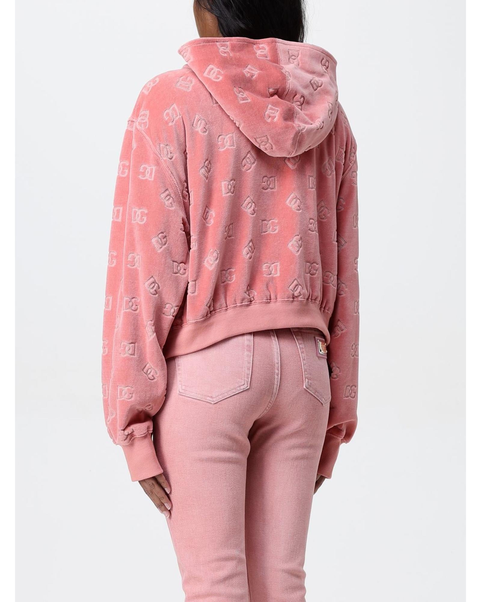 Dolce & Gabbana Dolce Gabbana Logo Velour Hoodie Women Pink Sweatshirts & Hoodies