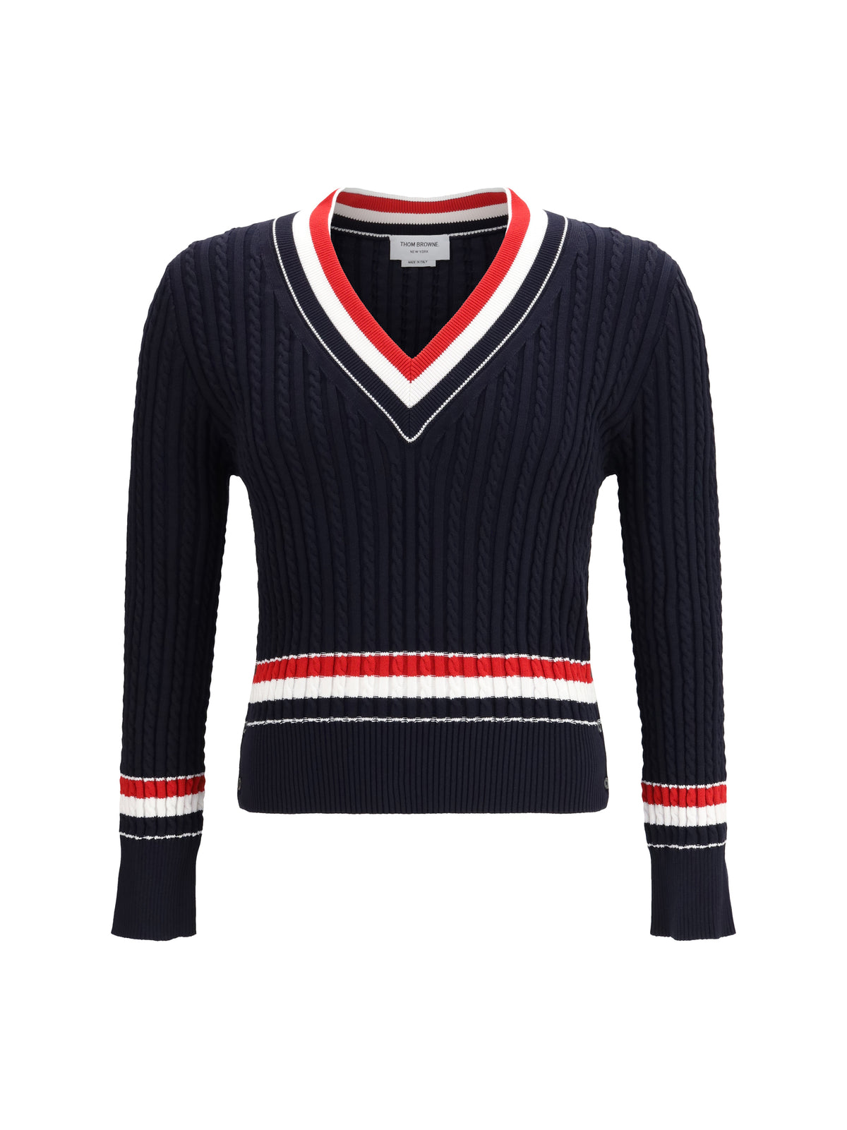 THOM BROWNE Thom Browne Men Intarsia Cable-Knit V-Neck Sweater