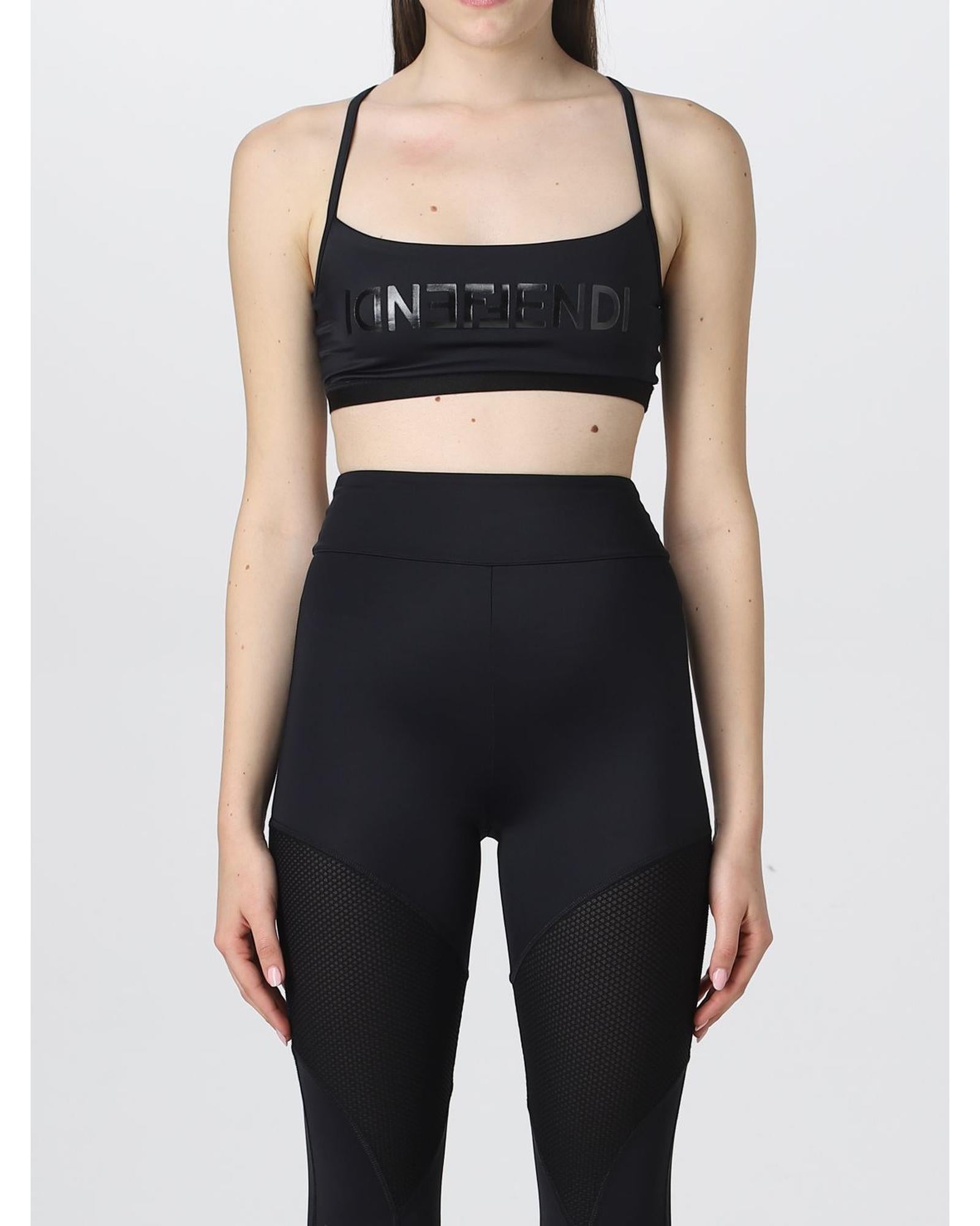 Fendi Activewear Set Mesh Panel Design Women Black Tops