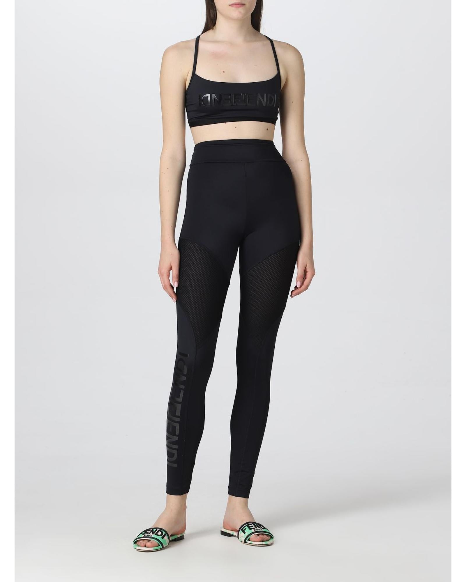 Fendi Activewear Set Mesh Panel Design Women Black Tops