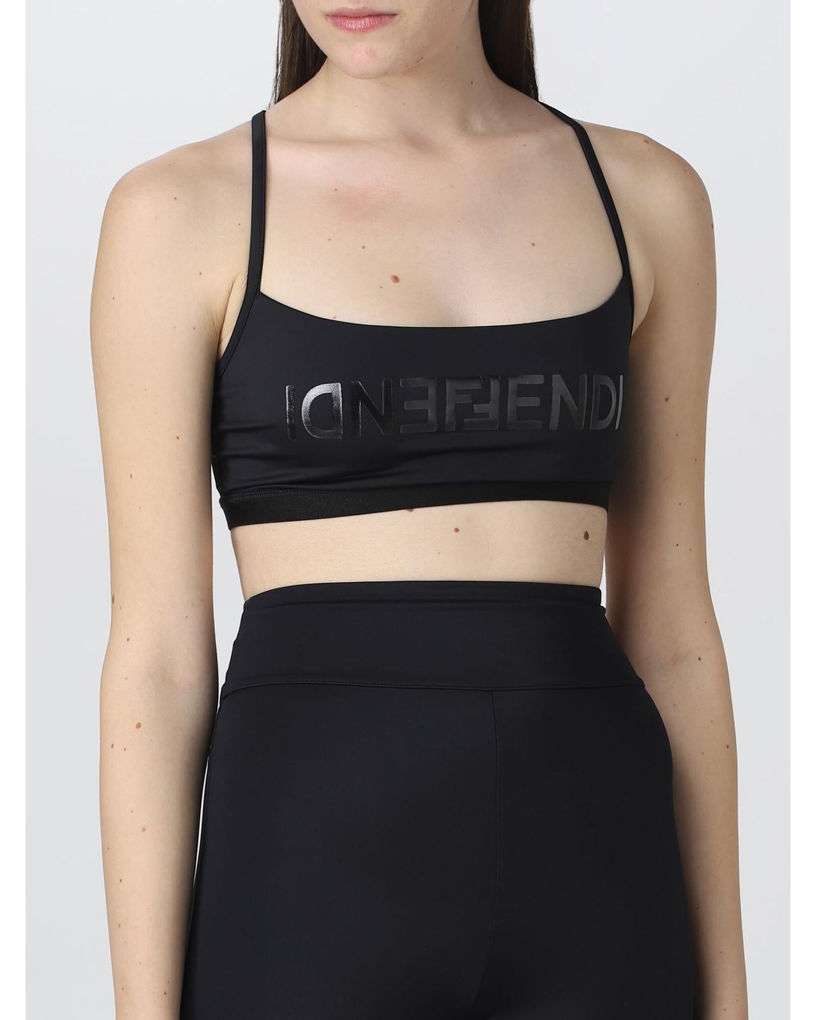 Fendi Activewear Set Mesh Panel Design Women Black Tops