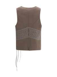 GIORGIO ARMANI Giorgio Armani Women Vest In Washed Silk And Virgin Wool With Jacquard Pattern And Ties