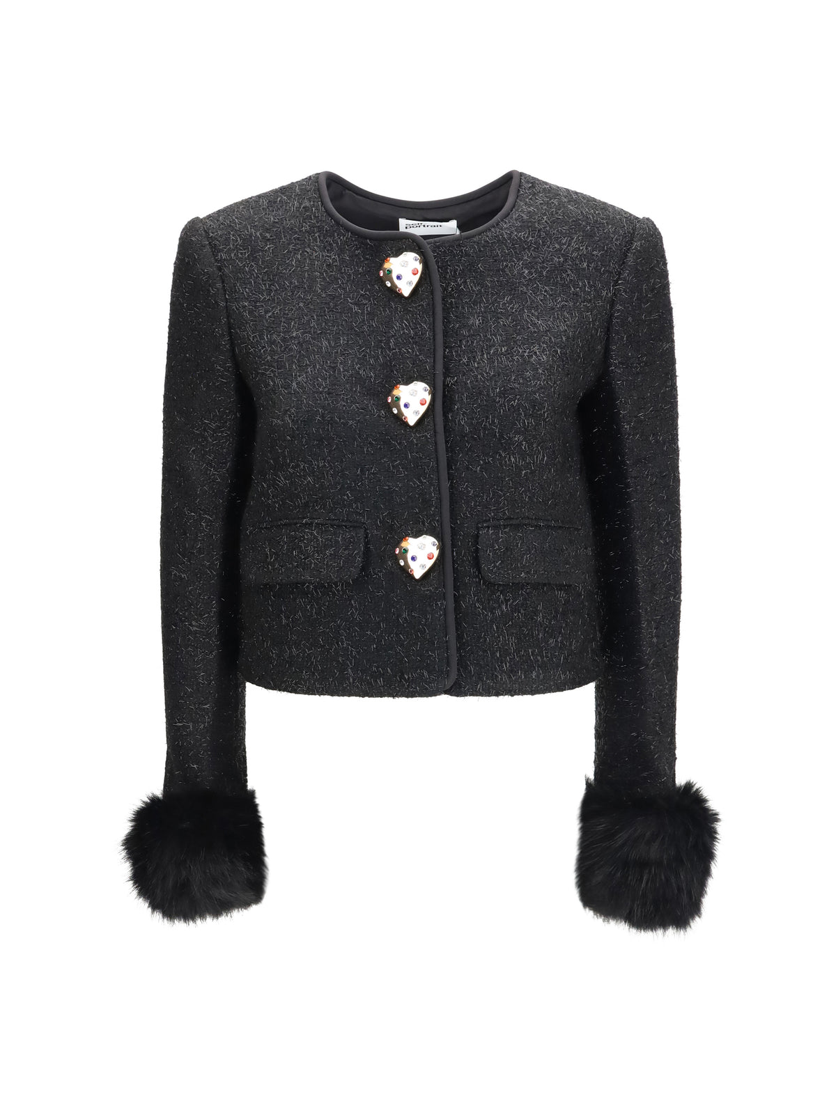 Self-Portrait Women Metallic Bouclé Jacket With Faux Fur Cuffs