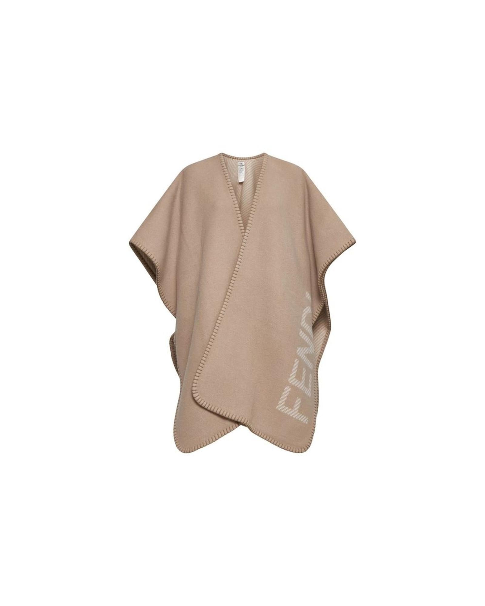 Fendi Poncho Logo Detail Wool Cape Women Beige Ponchos One Size Fits All Beige