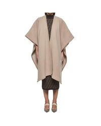 Fendi Poncho Logo Detail Wool Cape Women Beige Ponchos