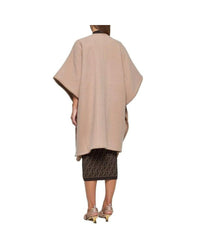 Fendi Poncho Logo Detail Wool Cape Women Beige Ponchos