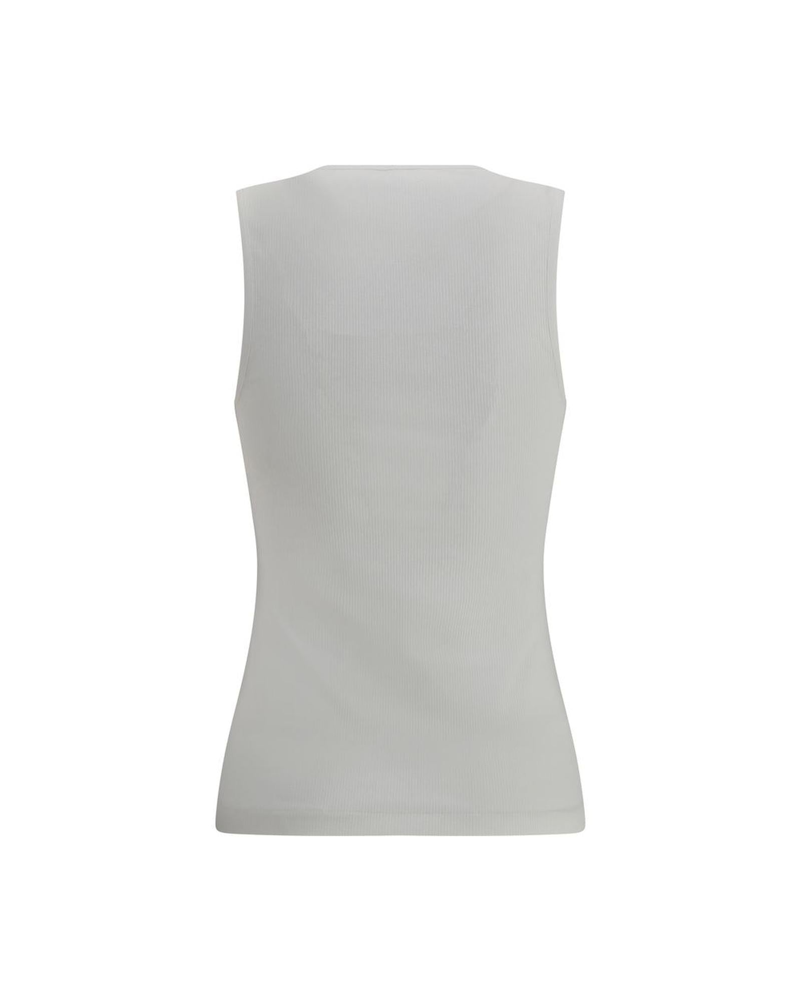 Ferragamo Ribbed Sleeveless Button Top Women White