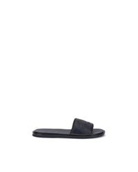 Fendi Leather Logo Slide Sandal Men Black Black