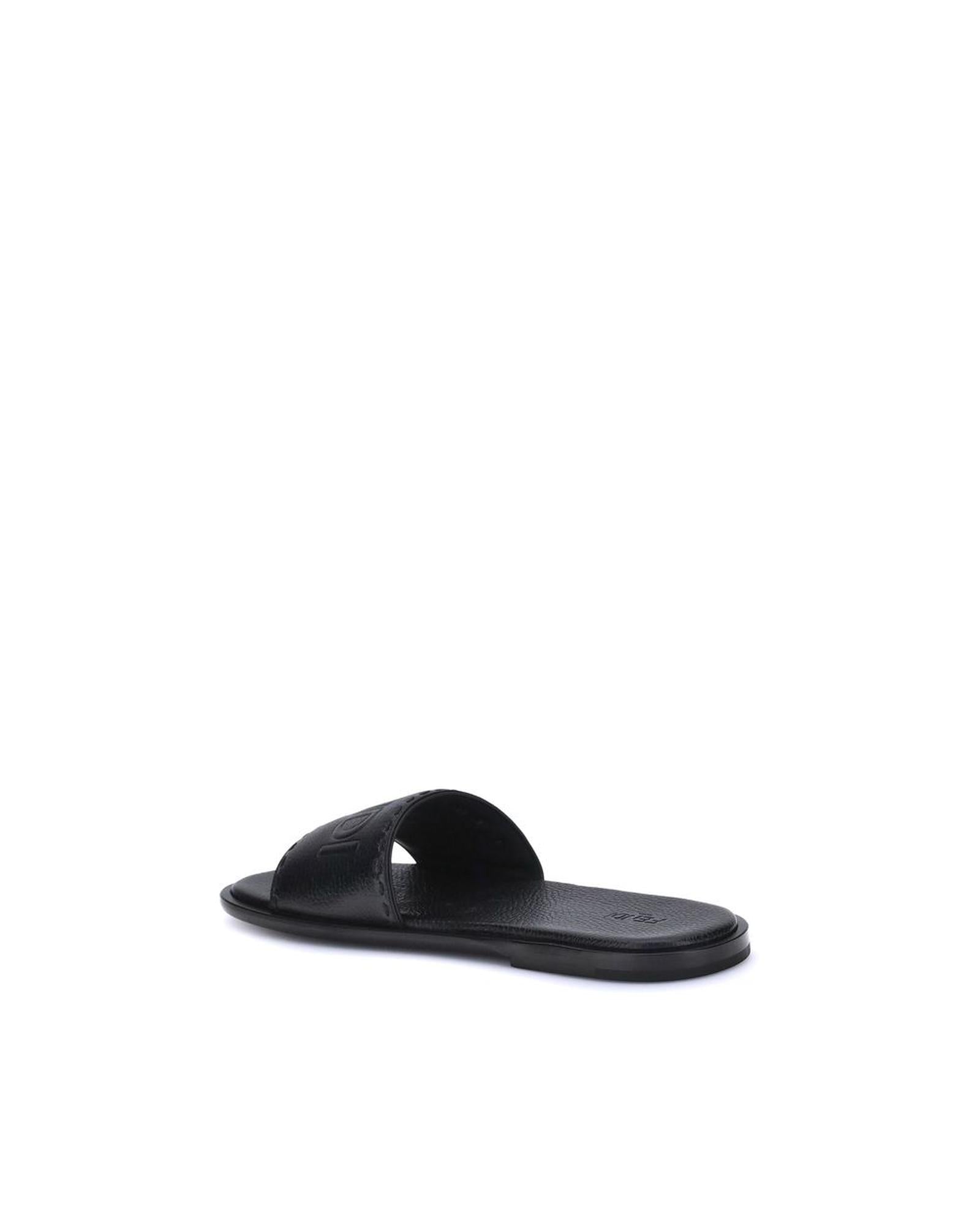 Fendi Leather Logo Slide Sandal Men Black