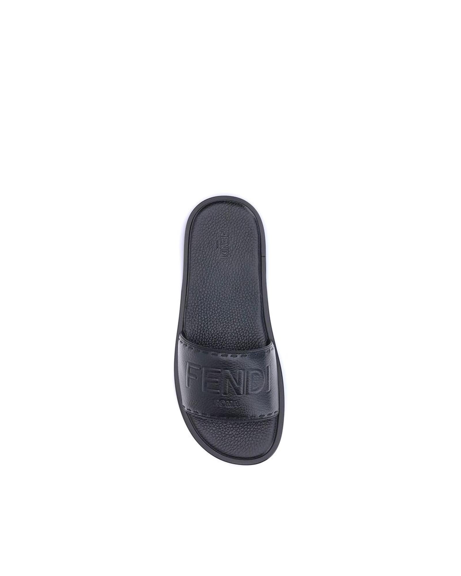 Fendi Leather Logo Slide Sandal Men Black
