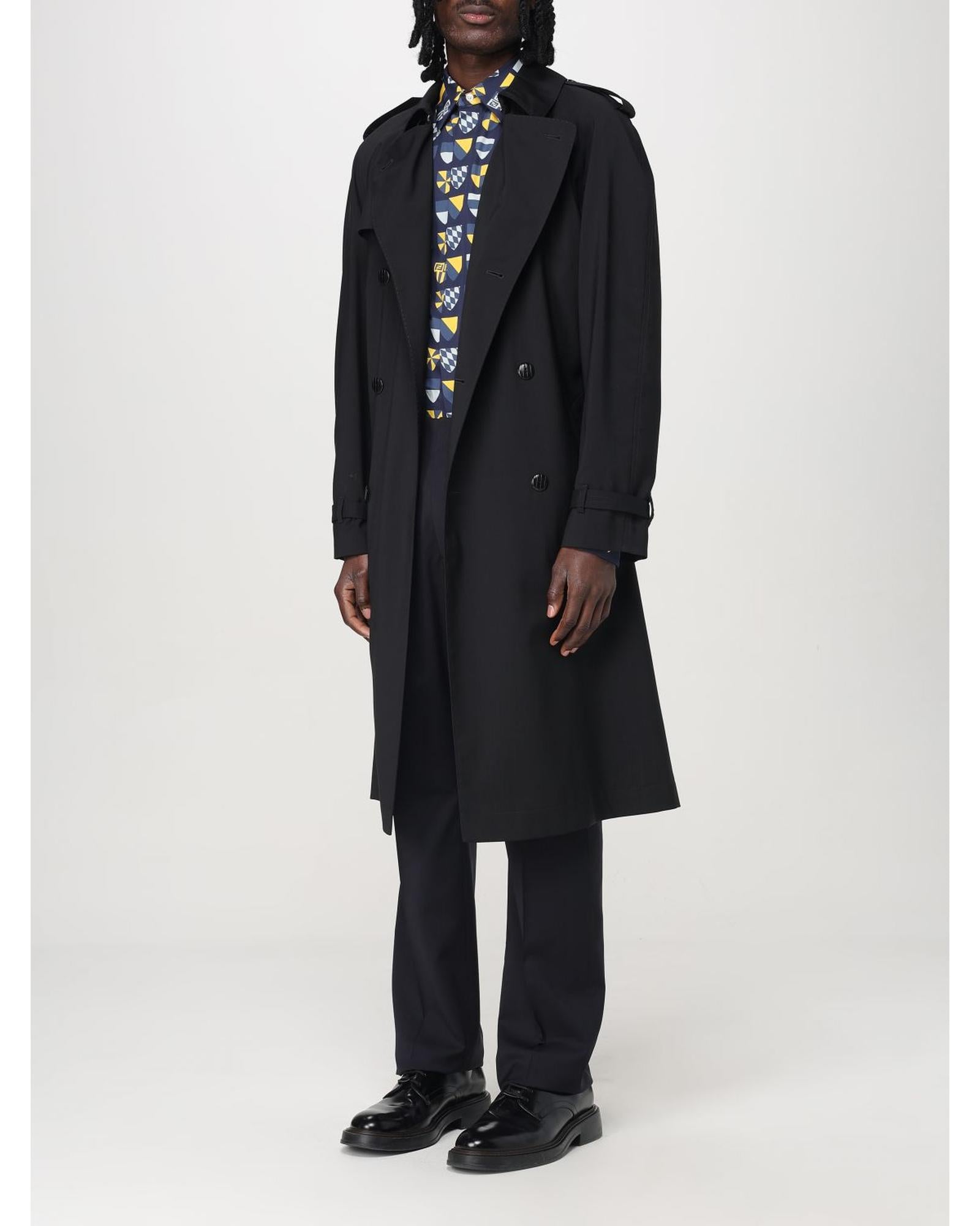 Fendi Trench Coat Classic Style Men Black Jackets
