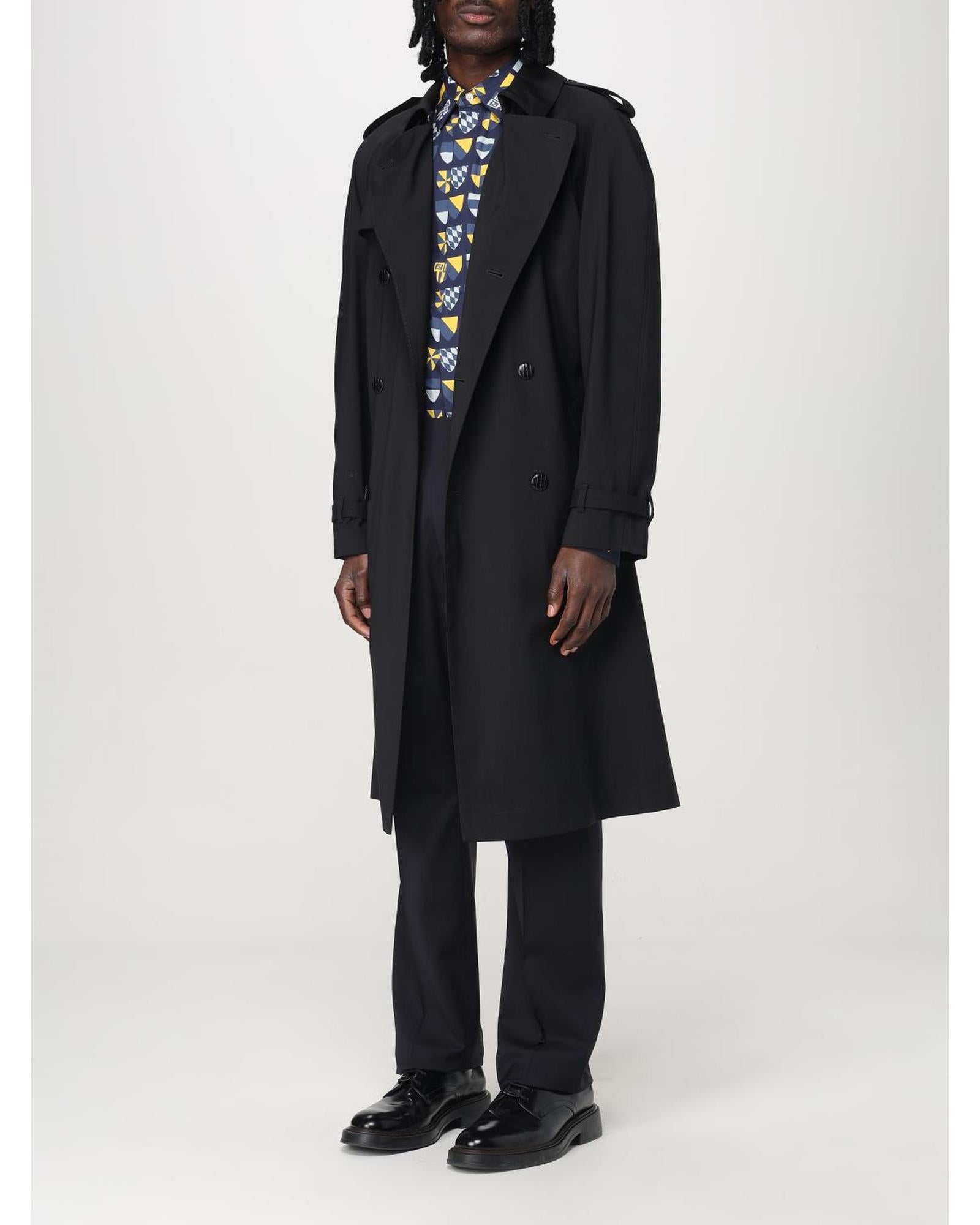 Fendi Trench Coat Classic Style Men Black Jackets