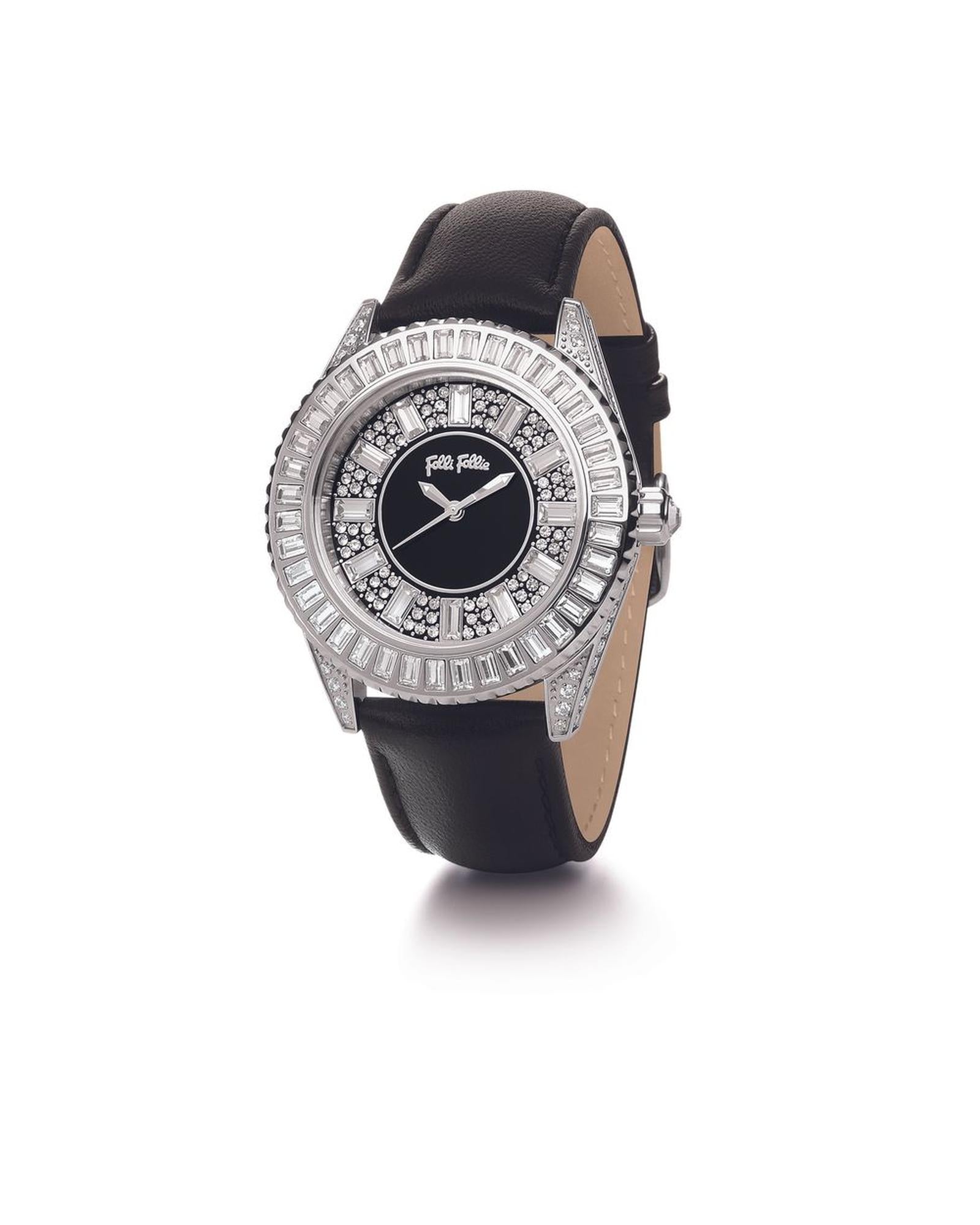 Folli Follie Luxury Leather Strap Quartz Watch with Stainless Steel Case