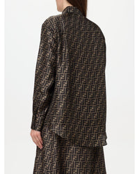 Fendi Silk Shirt FF Logo Print Women Tobacco Shirts & Tops