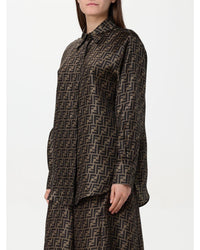 Fendi Silk Shirt FF Logo Print Women Tobacco Shirts & Tops
