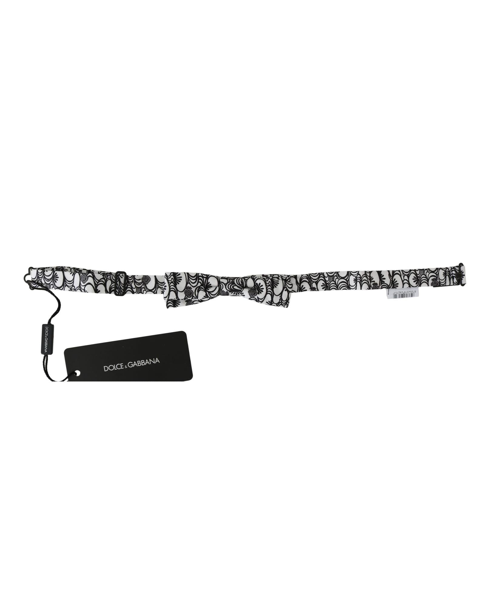 Dolce & Gabbana Black  White Floral Bow Tie