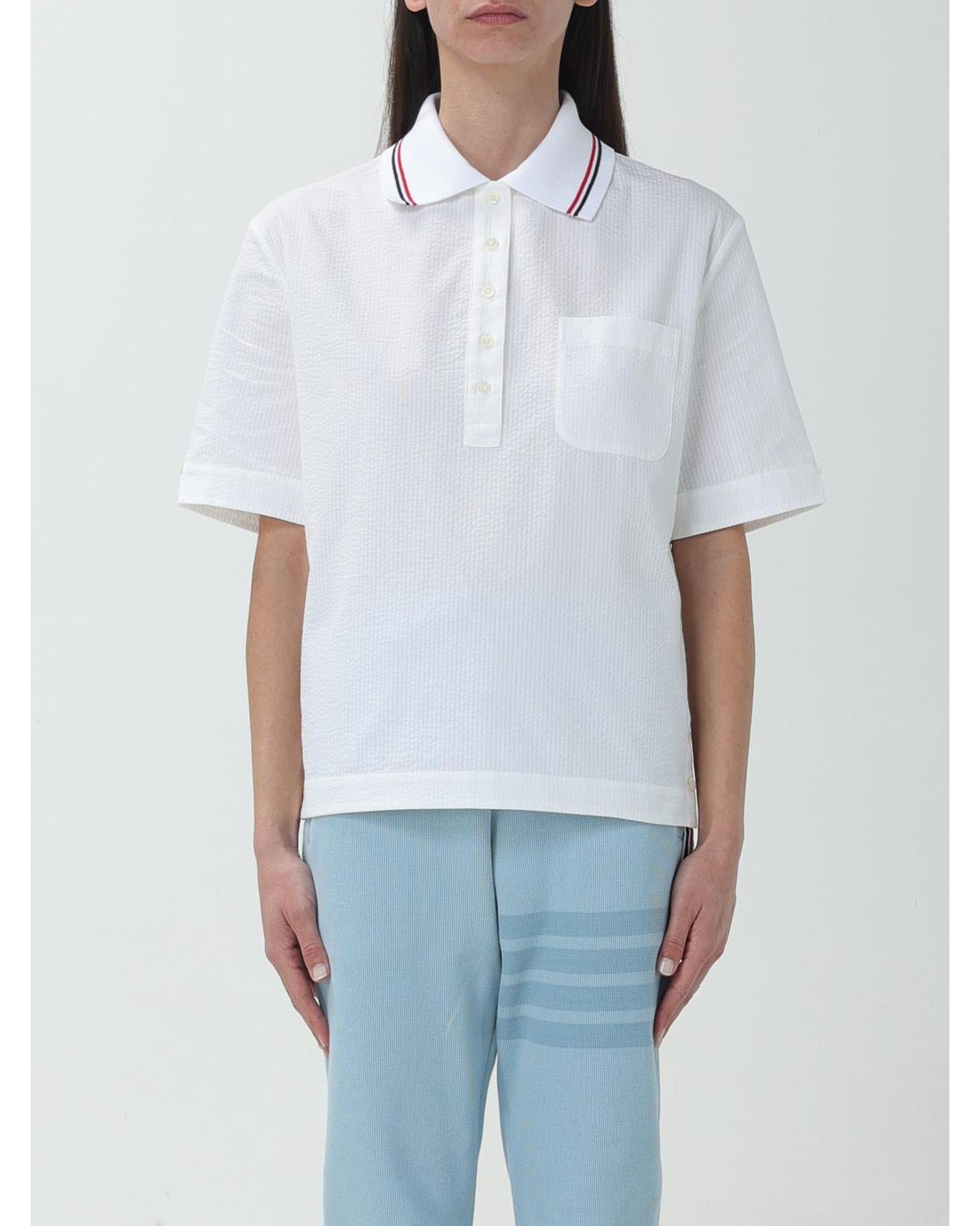 Thom Browne Short Sleeve Polo Shirt Relaxed Fit Women White