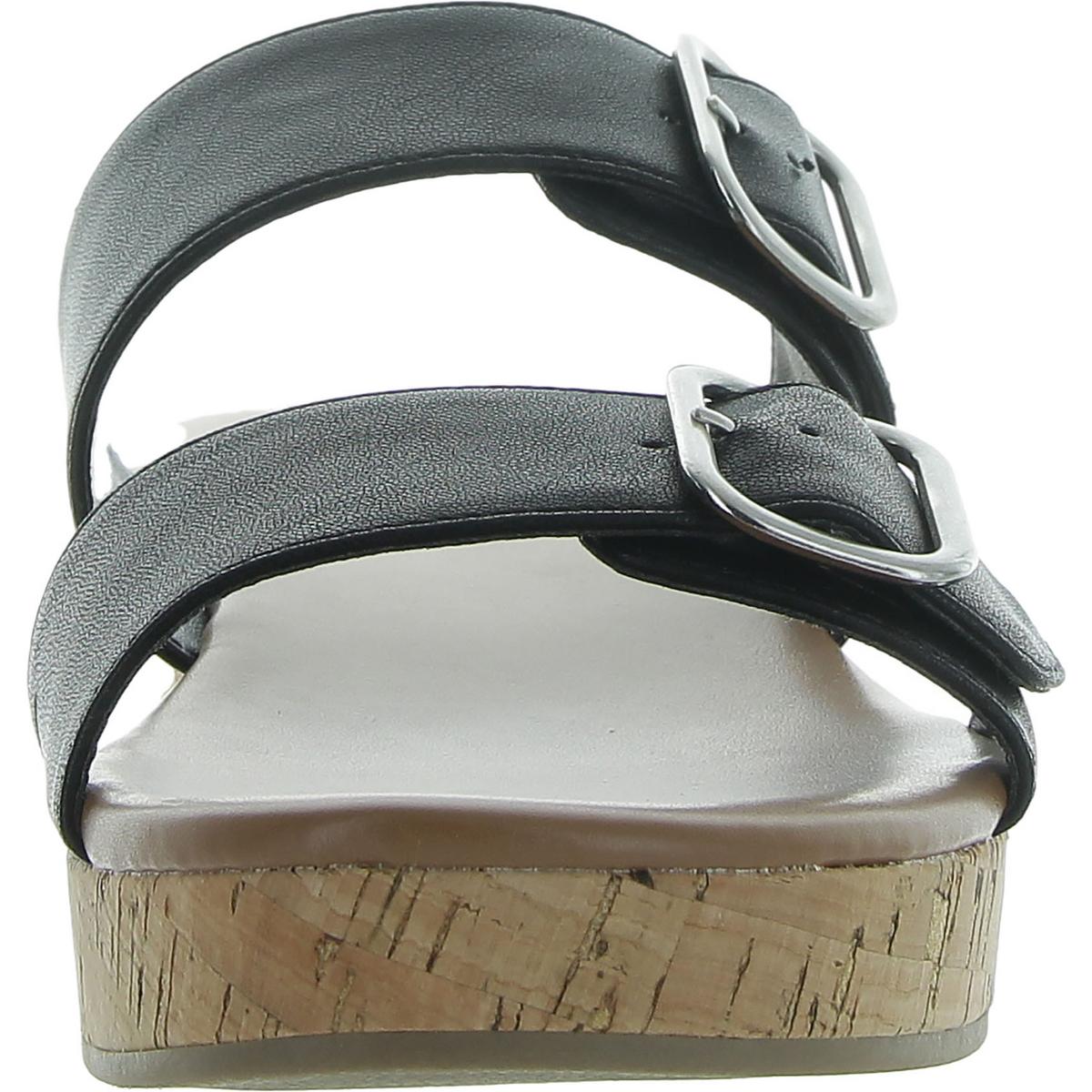 Temppestt Womens Open Toe Double Buckl Slide Sandals