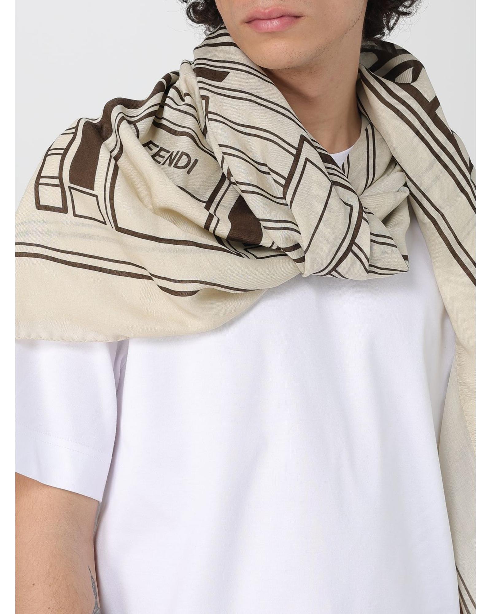 Fendi Roma 1925 Silk Scarf Men White Scarves & Shawls