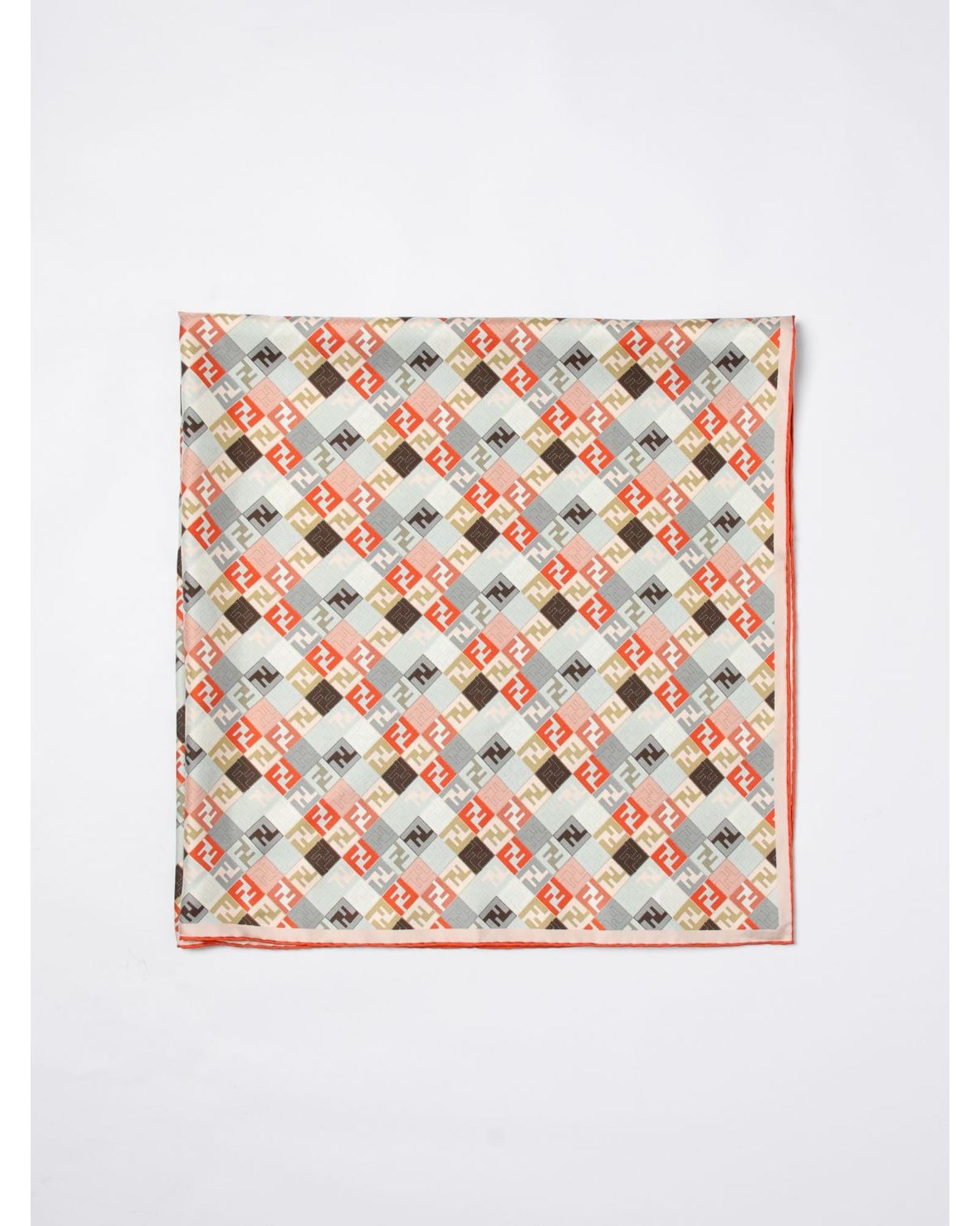 Fendi Geometric Silk Scarf FF Logo Women Orange Scarf Rings