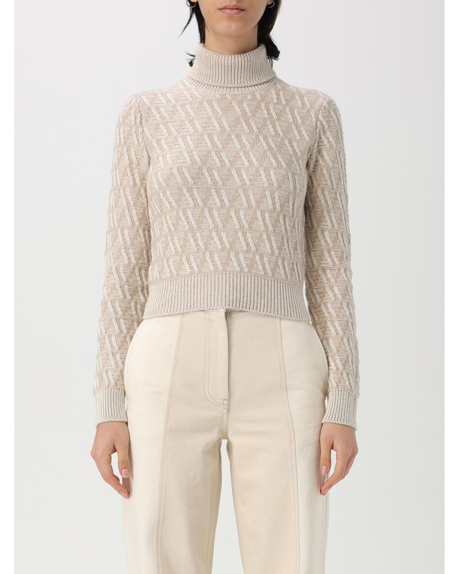 Fendi Turtleneck Knit Sweater Textured Design Women Beige 10 Beige