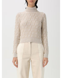 Fendi Turtleneck Knit Sweater Textured Design Women Beige 10 Beige