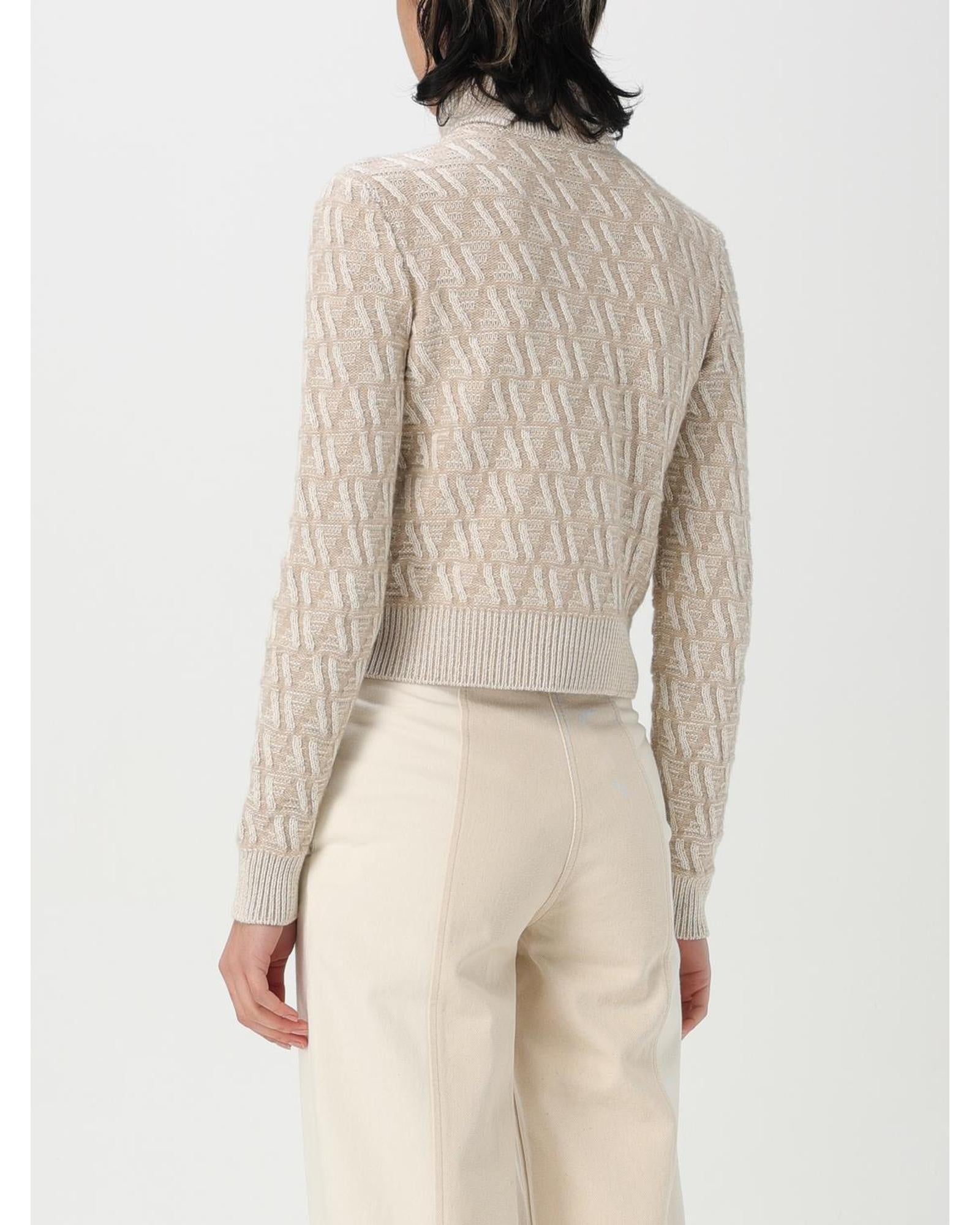 Fendi Turtleneck Knit Sweater Textured Design Women Beige