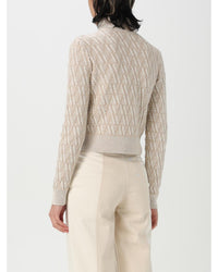 Fendi Turtleneck Knit Sweater Textured Design Women Beige