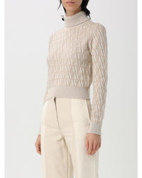 Fendi Turtleneck Knit Sweater Textured Design Women Beige