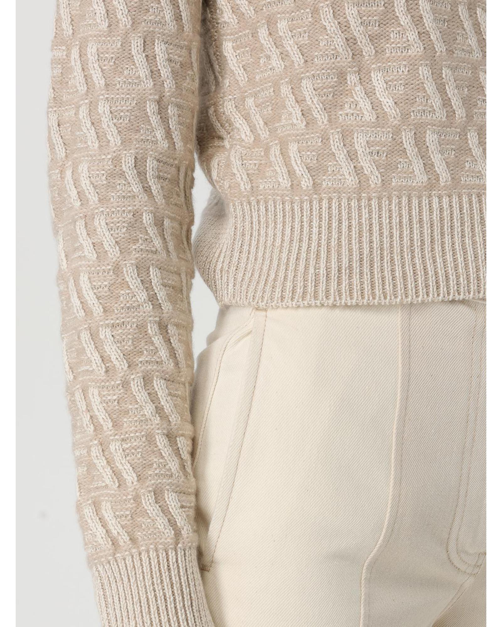 Fendi Turtleneck Knit Sweater Textured Design Women Beige