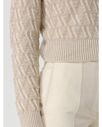 Fendi Turtleneck Knit Sweater Textured Design Women Beige