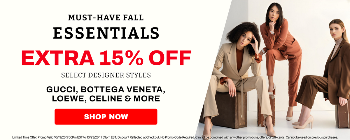 must have fall essentials banner 15 percent off select styles  3 women in brown suits 