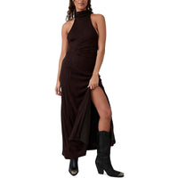 Womens Knit Sleeveless Maxi Dress Espresso Bean