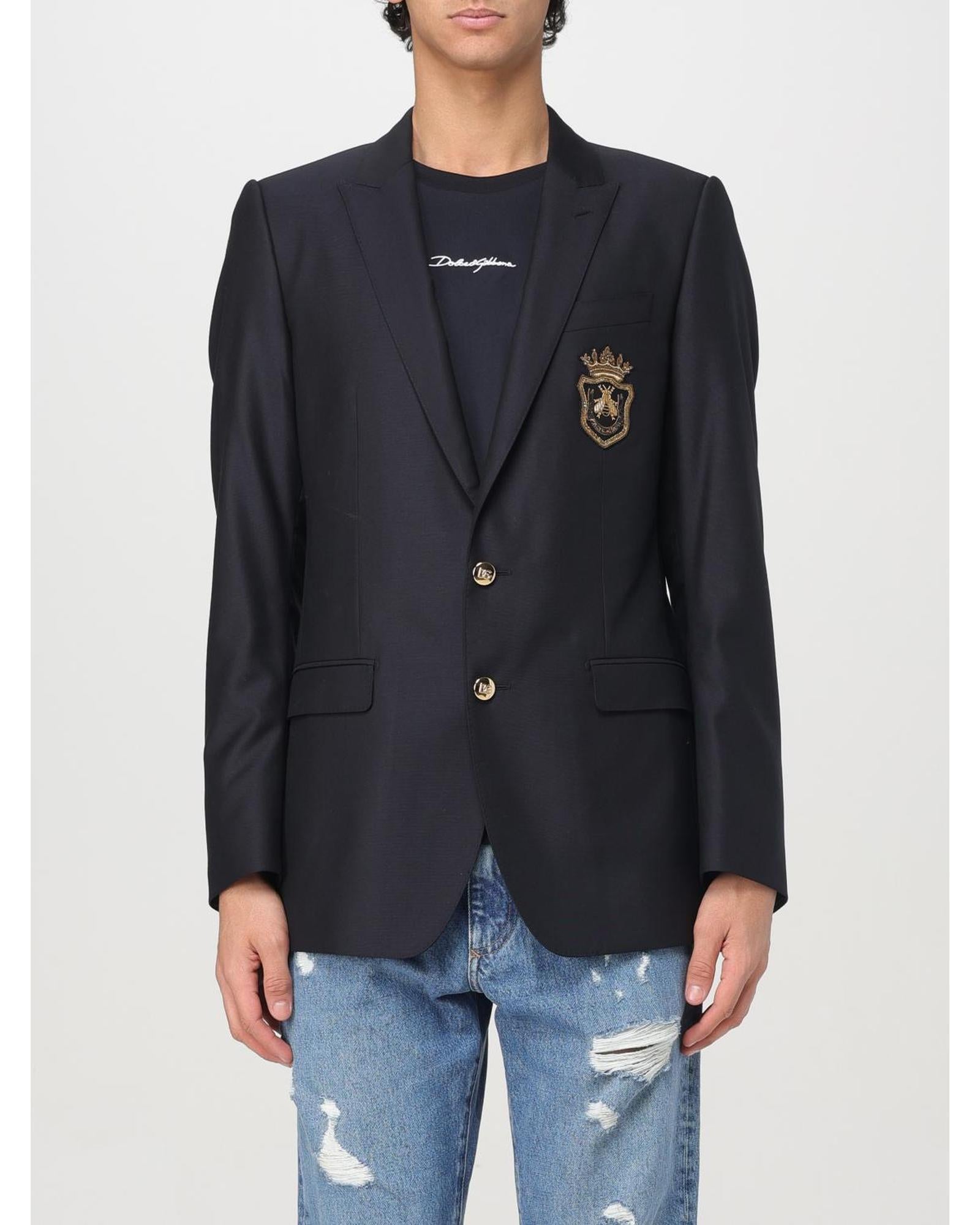Dolce & Gabbana Embroidered Crest Blazer Men Blue