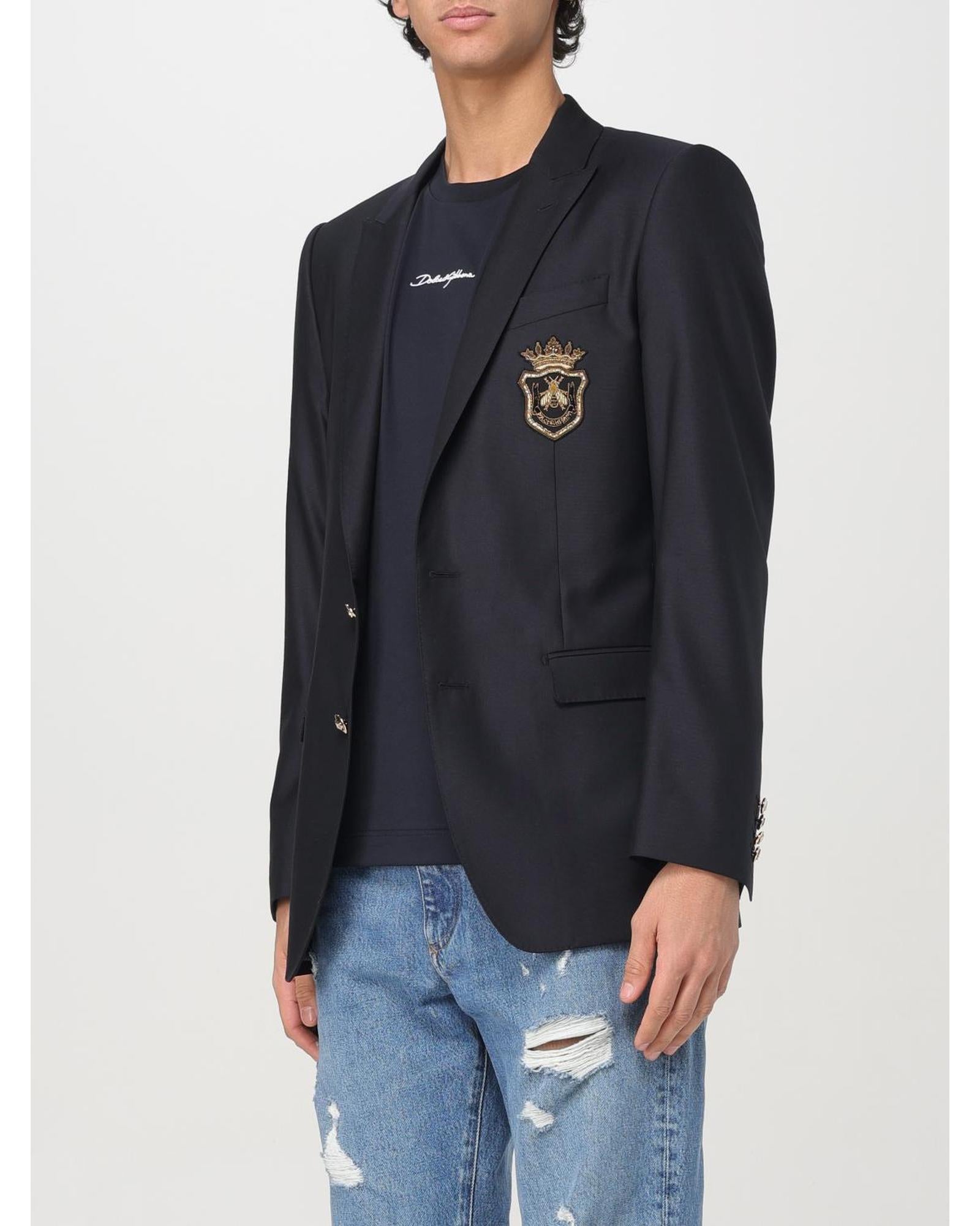 Dolce & Gabbana Embroidered Crest Blazer Men Blue