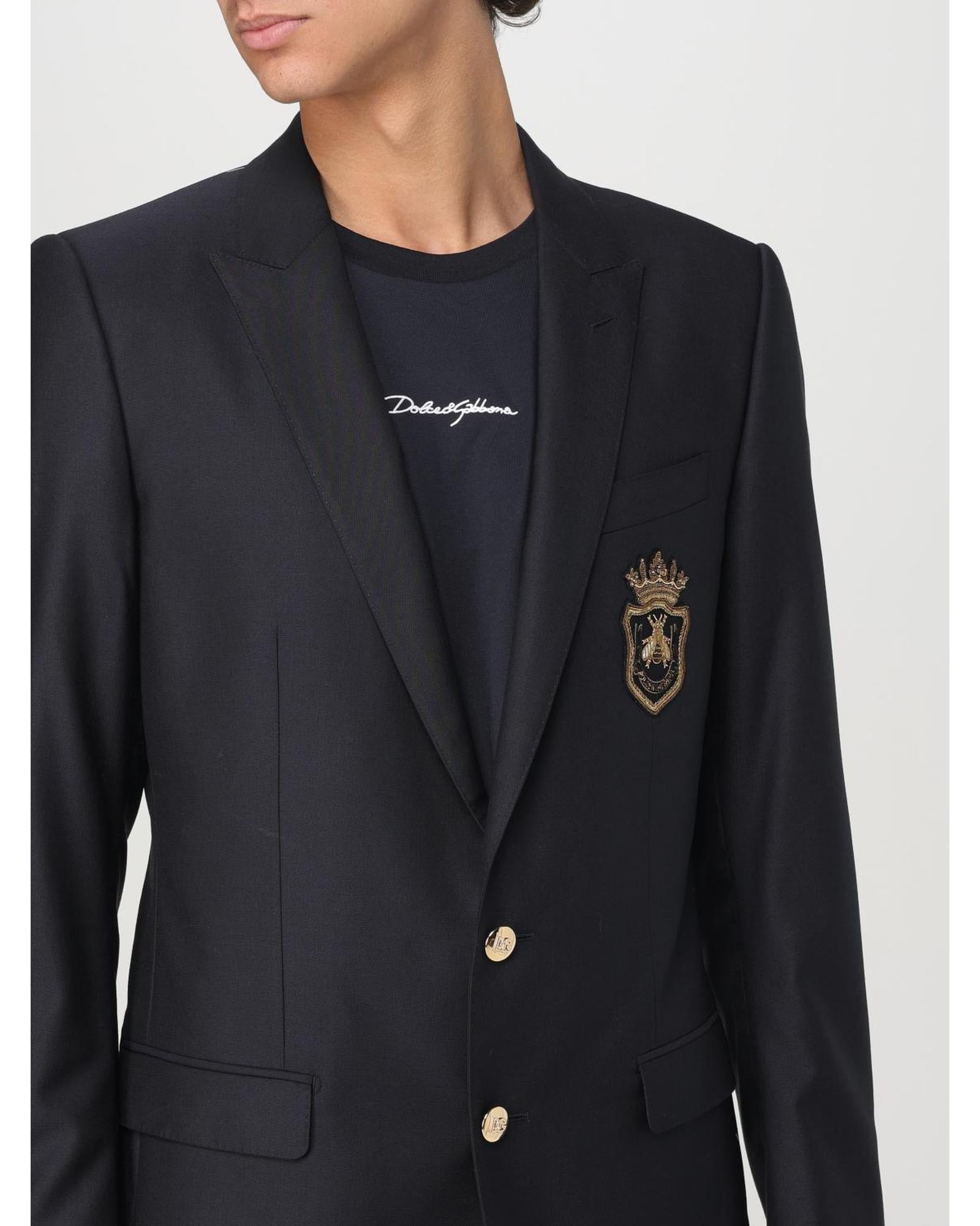 Dolce & Gabbana Embroidered Crest Blazer Men Blue