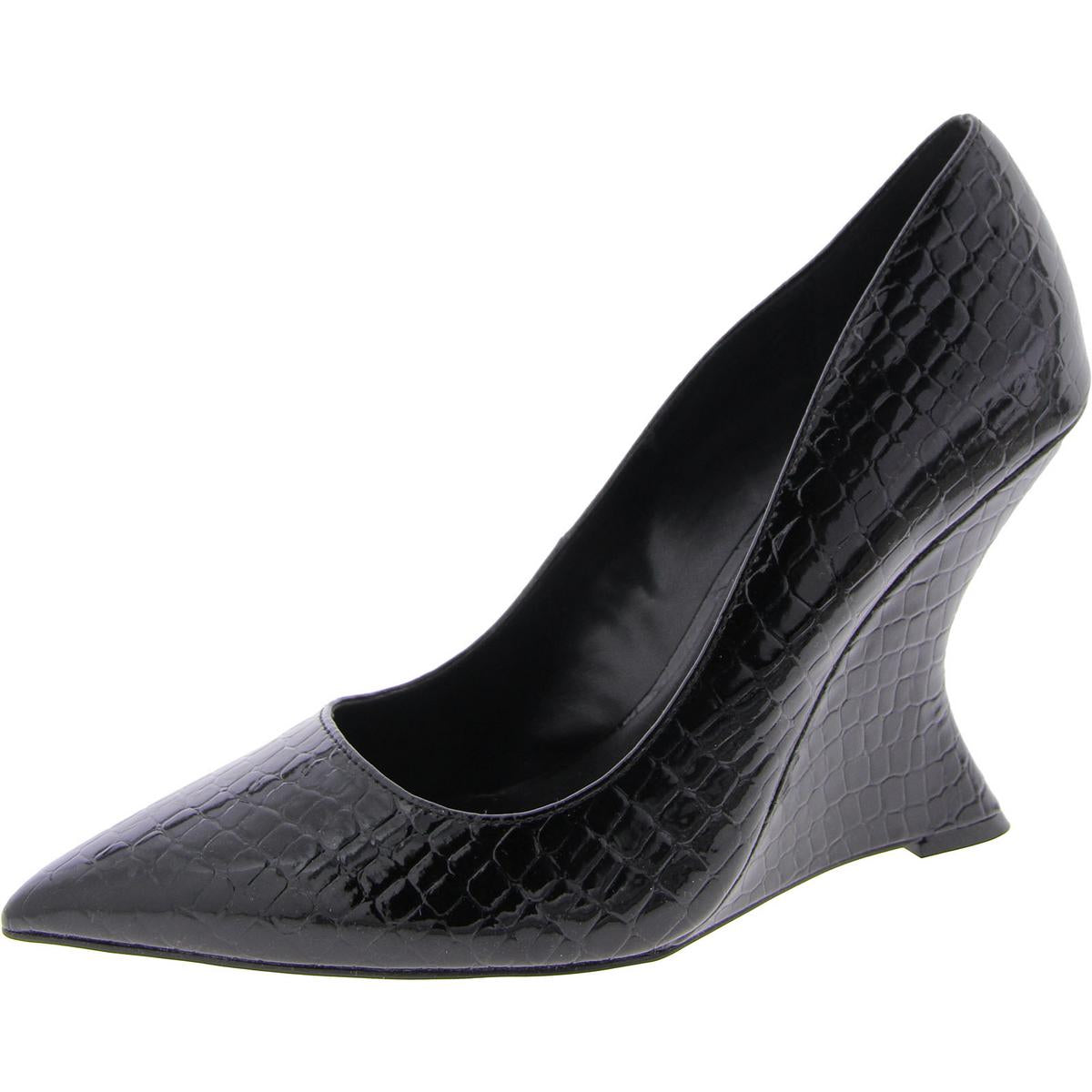 Rival Womens Patent Pointed Toe Wedge Heels