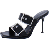 Womens Leather Dress Heels Black Silver