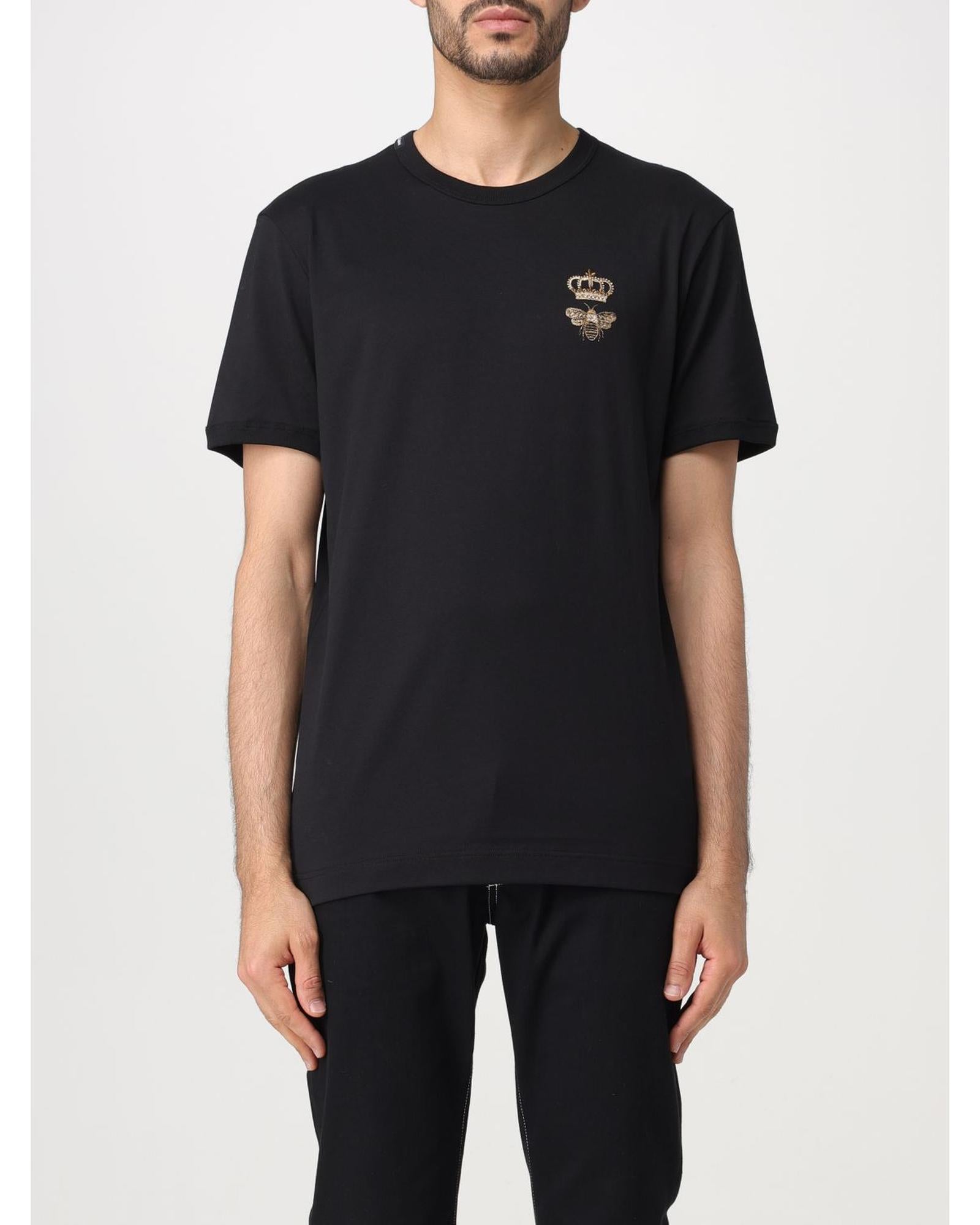 Tシャツ・カットソー Dolce&Gabbana BEE AND CROWN EMBROIDERED T-SHIRT Embroidered bee and crown cotton t-shirt - Dolce&Gabbana