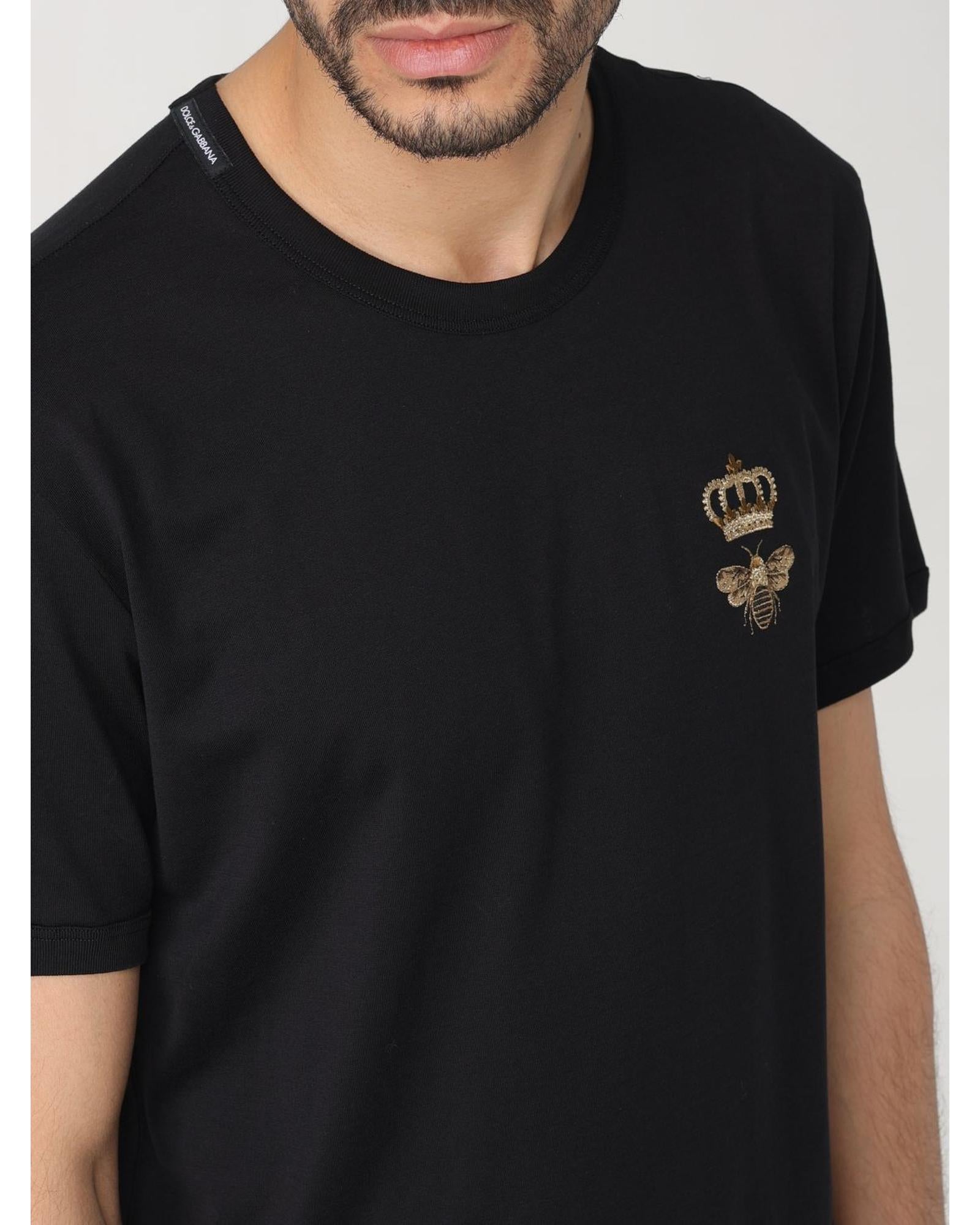Tシャツ・カットソー Dolce & Gabbana \"BEE AND CROWN\" EMBROIDERED T-SHIRT Dolce & Gabbana Bee Crown Embroidered TShirt Men Black T