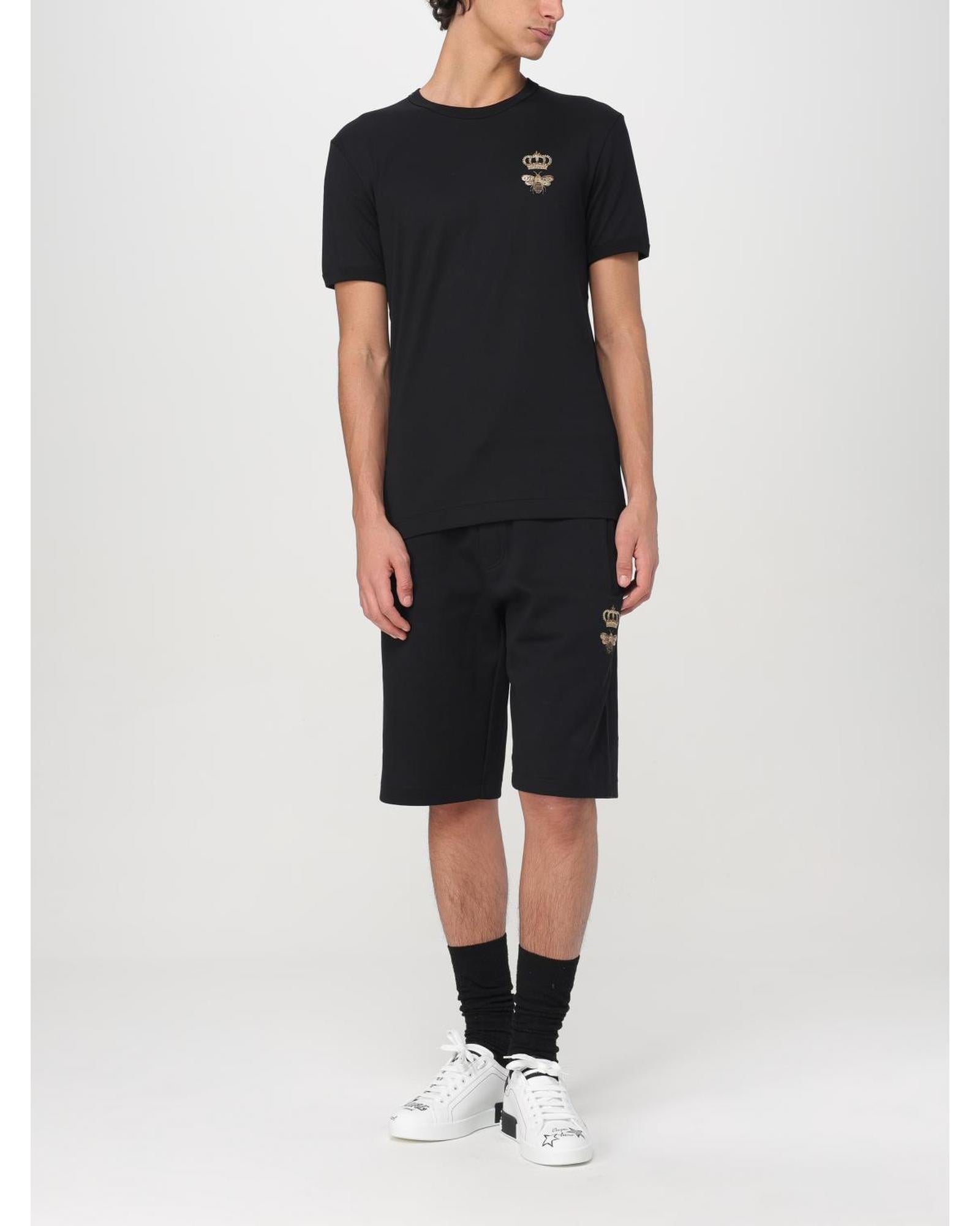 関税込【Dolce & Gabbana】BEE and CROWN T-SHIRT DOLCE & GABBANA Napoleon Bee Crown Baroque Cotton T-Shirt